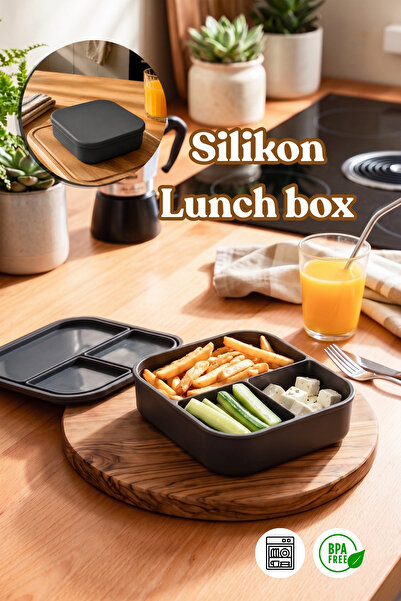 Porsima 34008 3 Bölmeli Beslenme Kabı Lunch box Antrasit 14*16cm