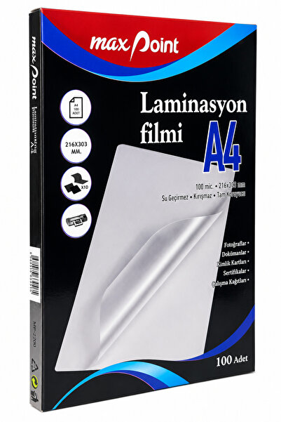 max point Laminasyon Filmi Parlak A4 100 Micron 100'lü