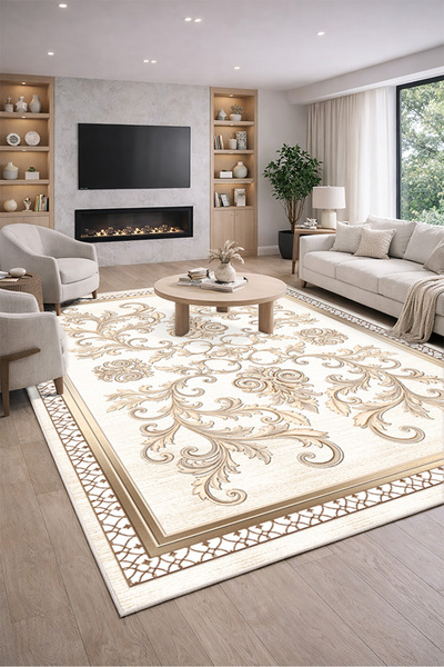 Lioara Home Modern Klasik Desen Dijital Baskı Halı | Yıkanabilir Kaymaz Taban...