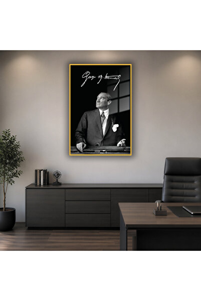 GAAGART Metal Çerçeveli Temperli Cam Tablo Atatürk İmzası