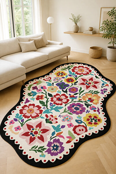 Decomia Home Dijital Kaymaz Yıkanabilir Renkli Salon Halısı Mutfak Halısı Kor...