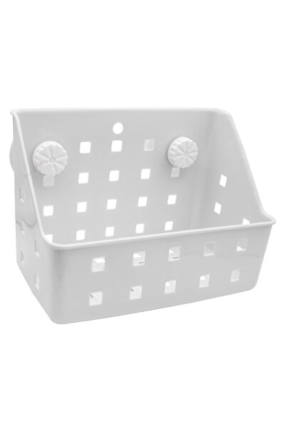 Duravel Wall Mounted Storage Basket, White, Plastic, Perforated Design, Sucti...