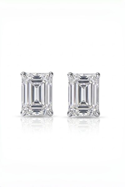 MEETMAY 18K Gold Plated S925 Silver Emerald Cut Moissanite Stud Earrings - 0....