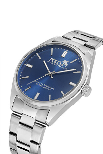 Poloair Classic Metal Cord Men's Wristwatch Silver Navy Blue Color Pl-7087E2X