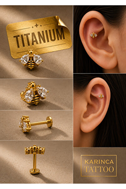 Karınca Piercing Arı Zirkon Taşlı Titanyum Piercing Tragus Conch Kulak Küpe
