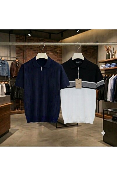 zs zaos fashion 2-Piece Set of Men's Short-Sleeved Summer Thin Knitwear T-Shi...