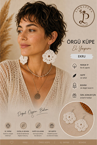 Librapera Concept El Yapımı Papatya Örgü Küpe