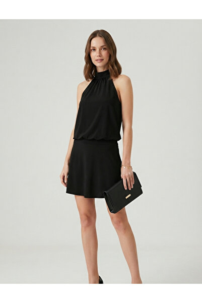 BLOUSE Siyah Halter Yaka Mini Elbise