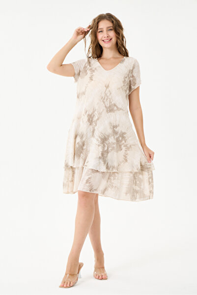 della moor Beige Italian Tie-Dye Patterned Lined Midi Dress Size 38 - 42