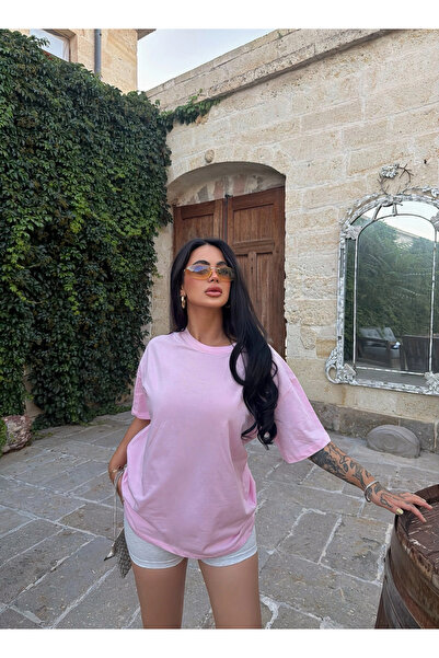 kırmızı butiks Μπλουζάκι Βασικό Oversize σε Πούδρα