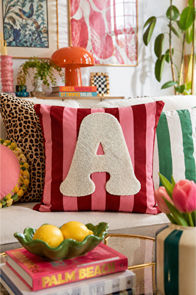 Pilloveland Punch Embroidered Throw Pillow Cover - 43*43 cm - Pink Letter a -...