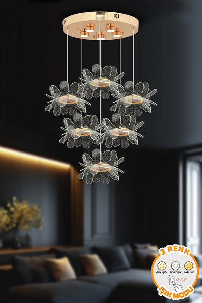 Capella Aydınlatma Modern Gold Kaplama 3 Renk Işık Özellikli Power Led Sarkıt...
