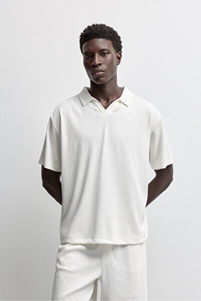 LEFTIES Rustik dokulu polo yaka t-shirt