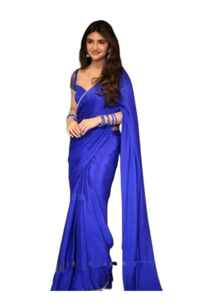 MYSMAR Blue Vichitra Silk Saree - MAF3126 | Blue