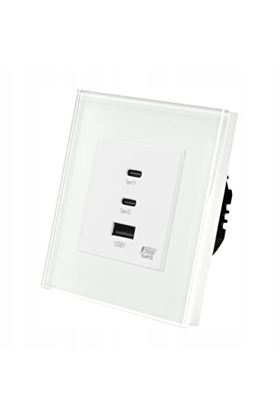 İNDUAL Priză de perete din sticlă, simplă, cu USB A+C, încărcare rapidă 65W, ...