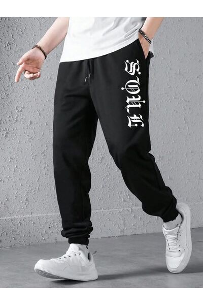 classy moda Unisex Lettering Front Printed 2 Thread Combed Cotton Baggy Trousers
