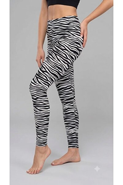 Altınay 5 Pieces Women's Zebra Patterned Lycra Long Tights 90% Cotton 10% Lycra