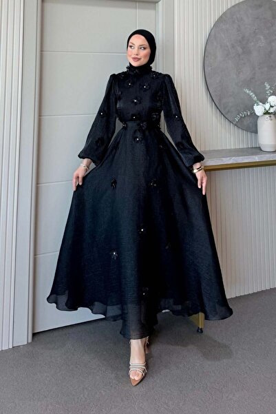 Şule Giyim Flower Evening Dress Black