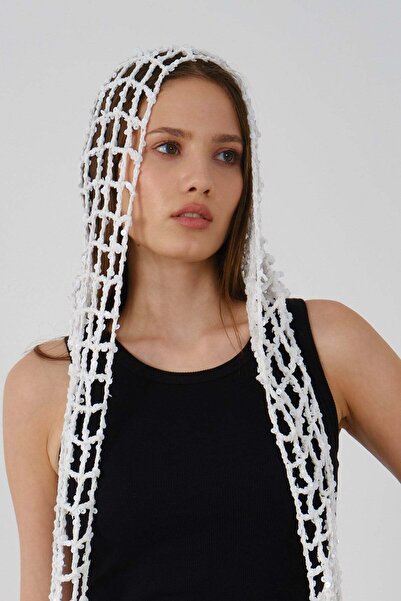 C&City Sequin Detailed Wide Hole Summer Knitted Beanie Y8251 White