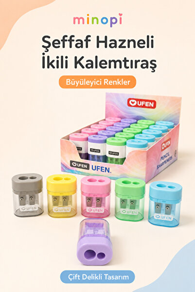 Minopi Çift Hazneli Renkli Kalemtıraş Karışık Renkli Kalem Açacağı 70602
