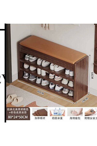 No branded Wooden Shoe Rack Bench Entryway Storage Organiser 80x24x50cm, Dark...