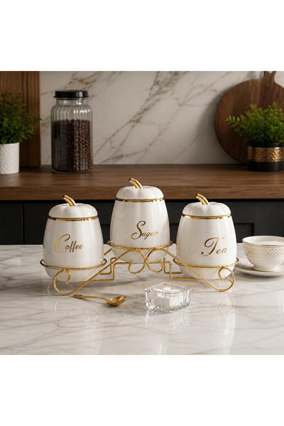 CEZVE HOME 6-Piece Decorative Storage Jar Set with Gold Stand