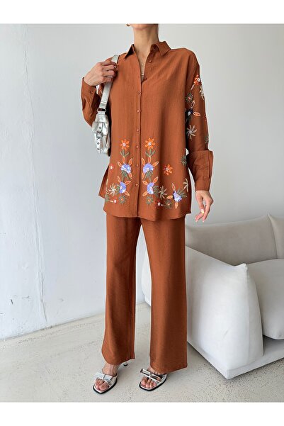 MİA NOURA Women's Shirt with Beaded Embroidery on Front and Sleeves, Oversize...