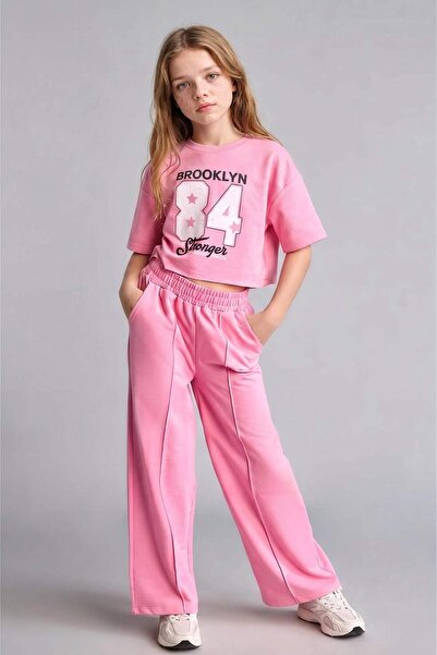 DeFacto 2-Piece Crop Top Wide Leg Bottom Pink Set Girls E6413A826Au