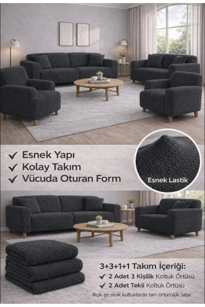 bibaha Bohemian Pattern Cream Elastic Sofa Cover 3+3+1+1 Set Flexible Elastic...