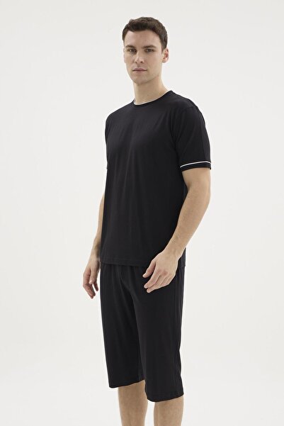 KLY Men's Short Sleeve Navy Blue Capri Pajama Set C1T5N262