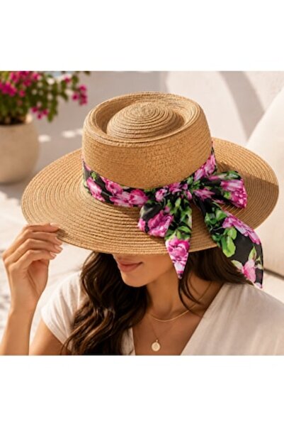 ANTBRO Pălărie de soare premium pentru femei, bej, cu panglică florală și fun...