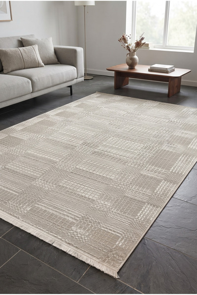 Pastel Modern Geometrik Desenli Krem Bej Halı Oturma Odası Salon Yatak Odası ...