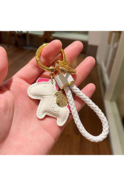 Choice5 WHITE 1 Piece Pu Leather Horse-Shaped Keychain - Vibrant Orange and B...