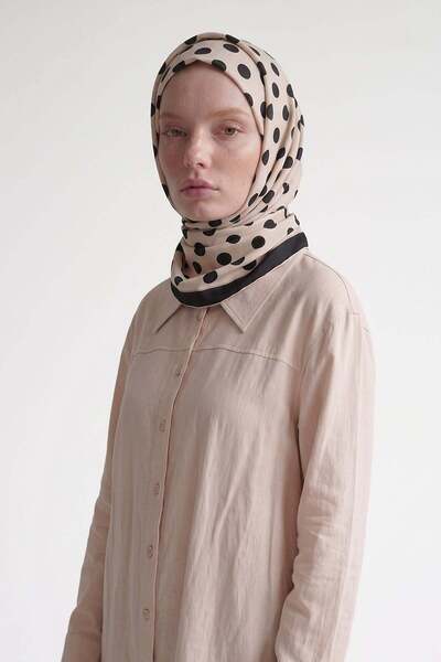 Levidor Ecru Polka Dot Twill Silk Scarf