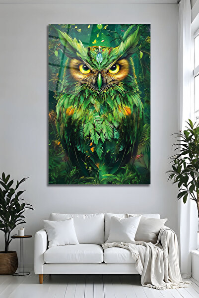 Parıltı Yayınları Pictură pe sticlă cu bufniță verde mistică, cu tematică de ...