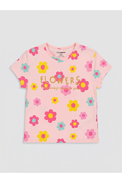 LC Waikiki Trendlucky Girl's Combed Cotton T-Shirt with Floral Print