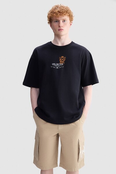 ecko unltd. Noen Oversize Printed Crew Neck 100% Cotton Men's Black T-Shirt