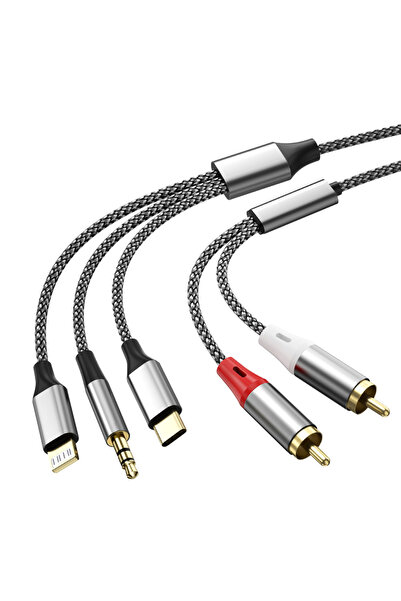 Choice كابل صوت رقمي RCA أسود بطول 1.3 متر مع محول 3 في 1 (3.5 ملم/لايتنينج/ت...