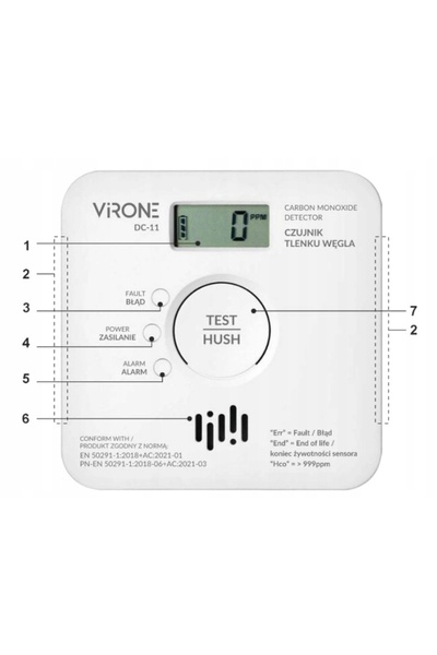 Virone Detector de monoxid de carbon cu alarmă, fără fir, TEST, 2 baterii AA,...