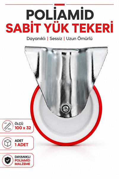 Badem10 Poliamid Sabit Yük Tekeri Kırmızı 100x32 mm 1 Adet Yük Tekerleği Endü...