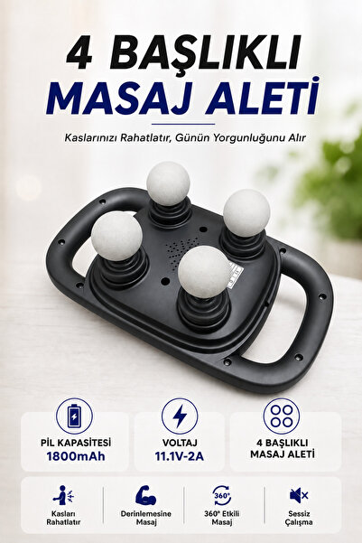 Relax Şarjlı Masaj Aleti 4 Başlıklı Derin Doku Masaj Tabancası