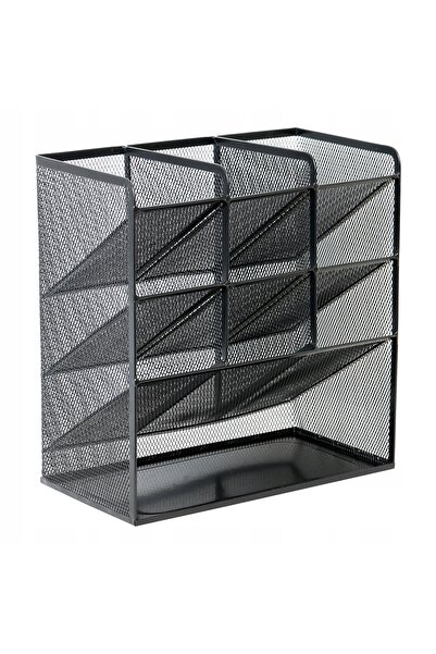 NO BRAND Organizator de birou din plasă metalică cu 10 compartimente 27x10x21cm