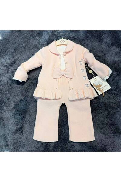 Mummys Love Baby Girl 3-Piece Knitwear Set - 100% Natural Cotton - Powder