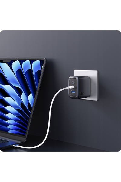 NO BRAND Încărcător rapid Voomy Gan 65W USB-C PD 3.0 și USB-A QC pentru lapto...