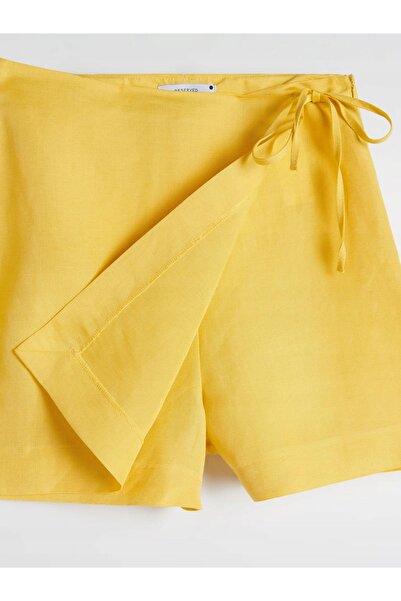 NO BRAND Fustă-pantalon galbenă, cu închidere cu șnur și fermoar, talie înalt...