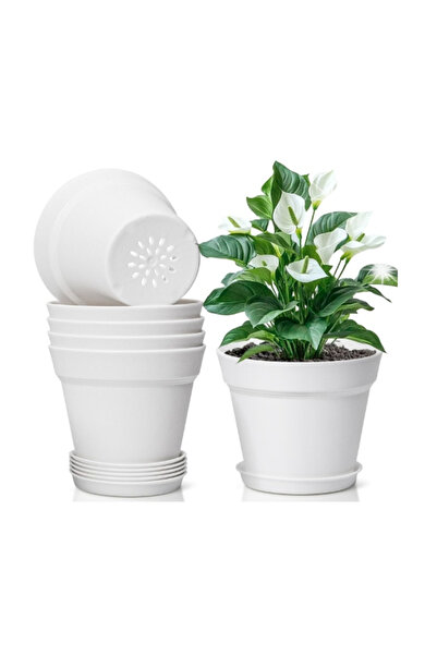NO BRAND Ghivece de plastic pentru plante 16 cm 6 bucăți cu bază rotundă albe