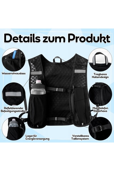 NO BRAND Vestă de alergare unisex reflectorizantă neagră cu bidon