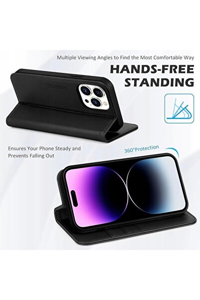 NO BRAND Husă Shieldon din piele naturală pentru iPhone 14 Pro Porfel Rfid Negru