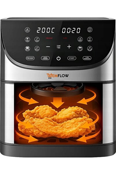NO BRAND Memflow 8L 1800W 14 Programe Control Tactil Argintiu Friteuză cu Aer...