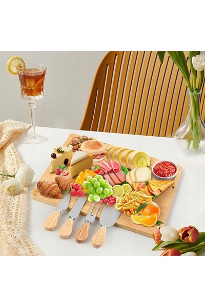 NO BRAND Platou din bambus pentru brânzeturi și aperitive de mezeluri + set c...